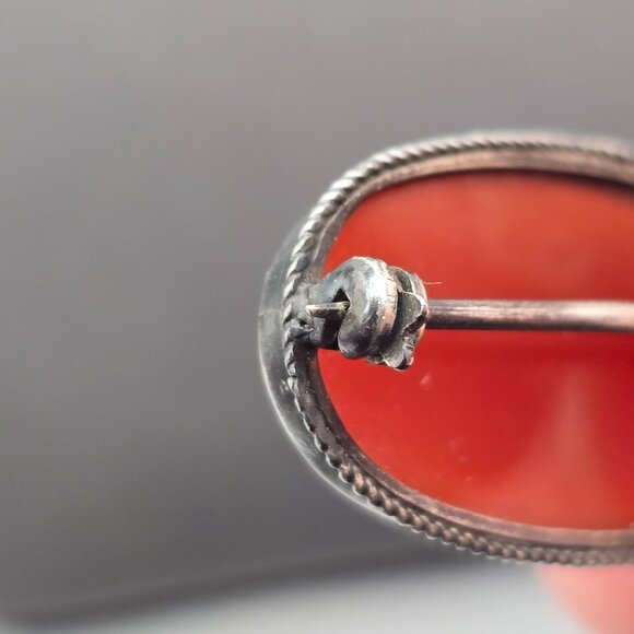VTG Sterling Silver Carnelian Pin Brooch 1.25" Oval Rope Detail Minimalist - Picture 4 of 5